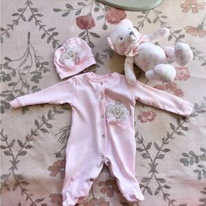 Pink Baby One Piece with Crystal Bling Crown Design